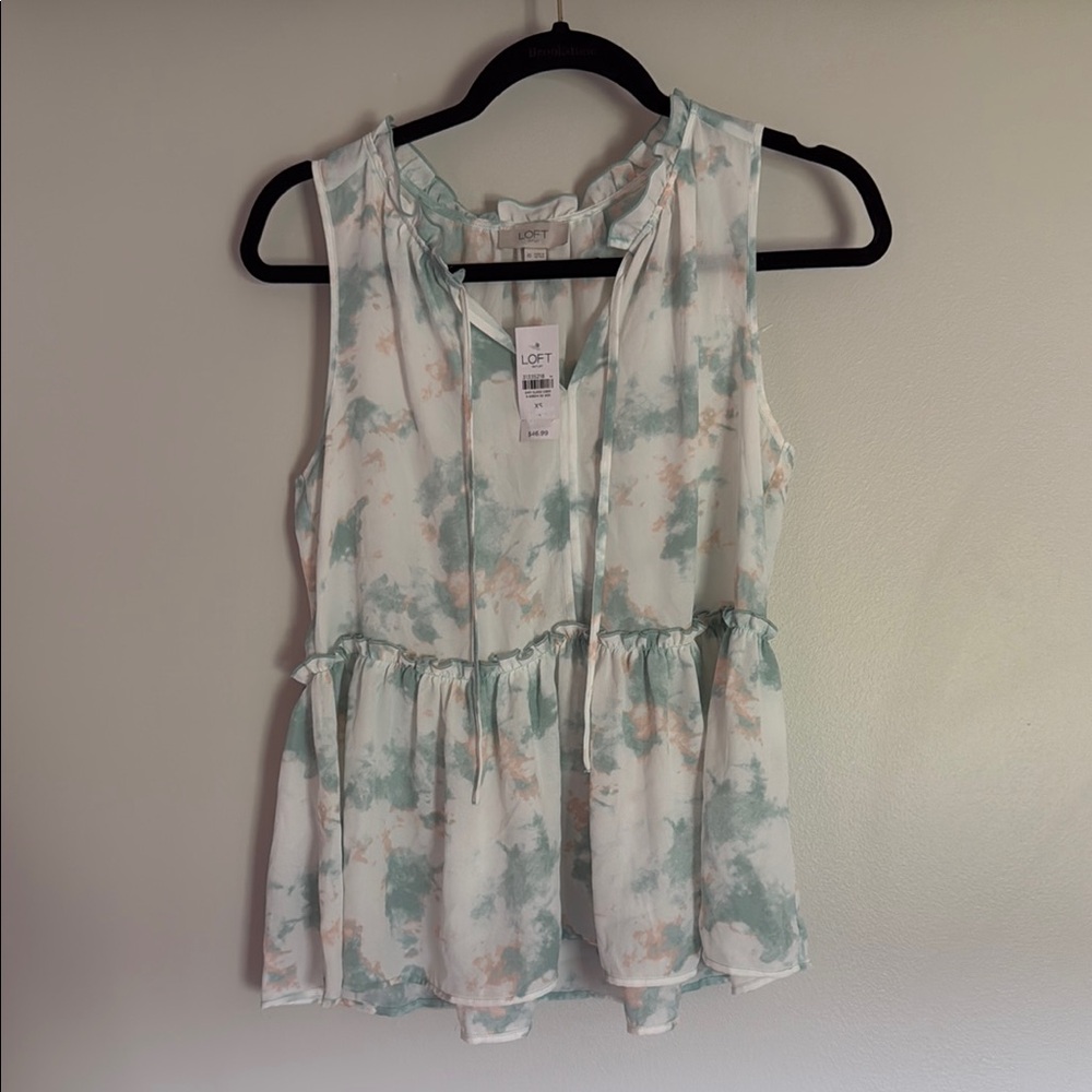 LOFT Women's Sleeveless Tie-Dye Blouse - Green and Orange